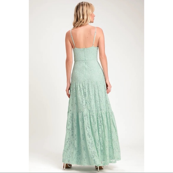 NWOT Lulus Finely Light Sage Green Lace Tiered Maxi Dress Small - Picture 2 of 14